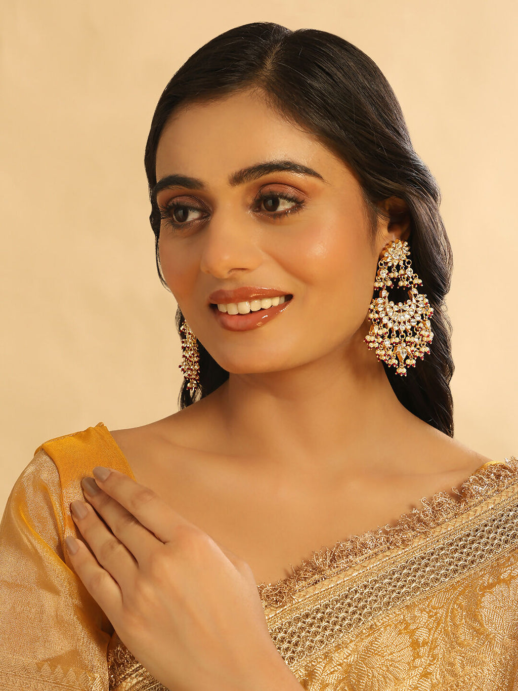 Nuyug 22K Gold Plated Pearl Empress Chandbali Earrings