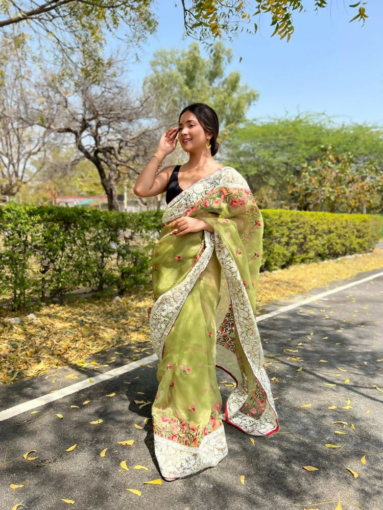 Vamsee Riddhi-Siddhi -1 Green Organza Saree