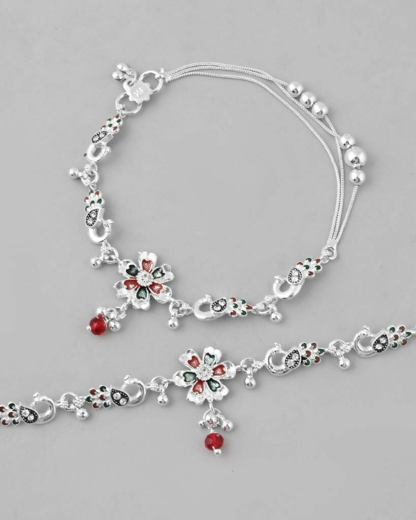 VOJ Set of 2 Traditional Peacock Shaped Designer Anklet