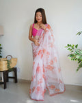 Vamsee Ramya White Organza Saree