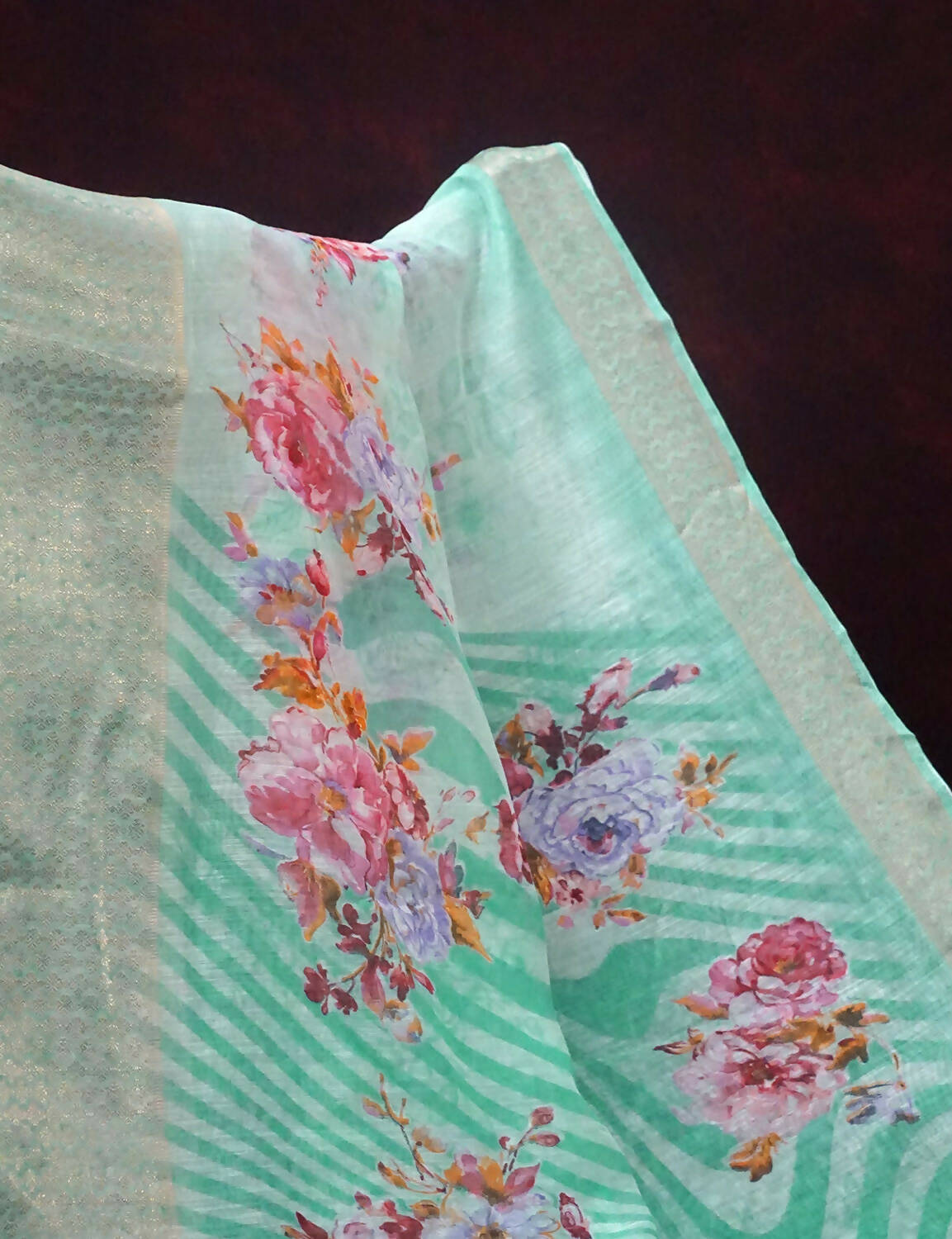 Shades Of Mint Green With Floral Design Semi Chanderi Saree By Gayathri Reddy Designer Studio