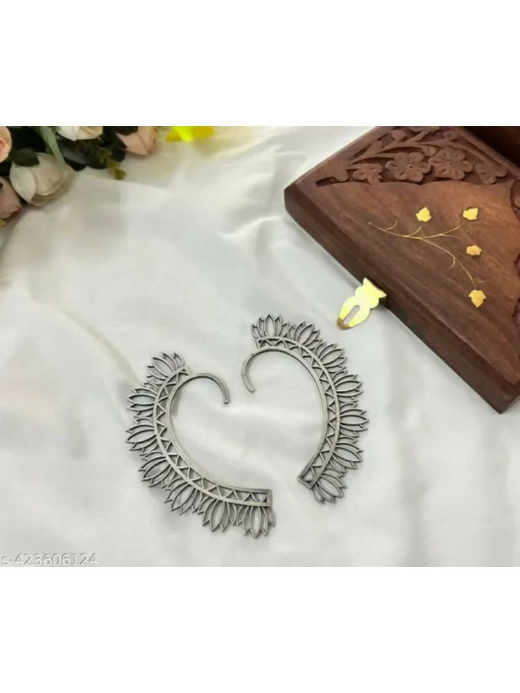 NVR Women Silver Plated Brass Lotus Shape Ear Cuff