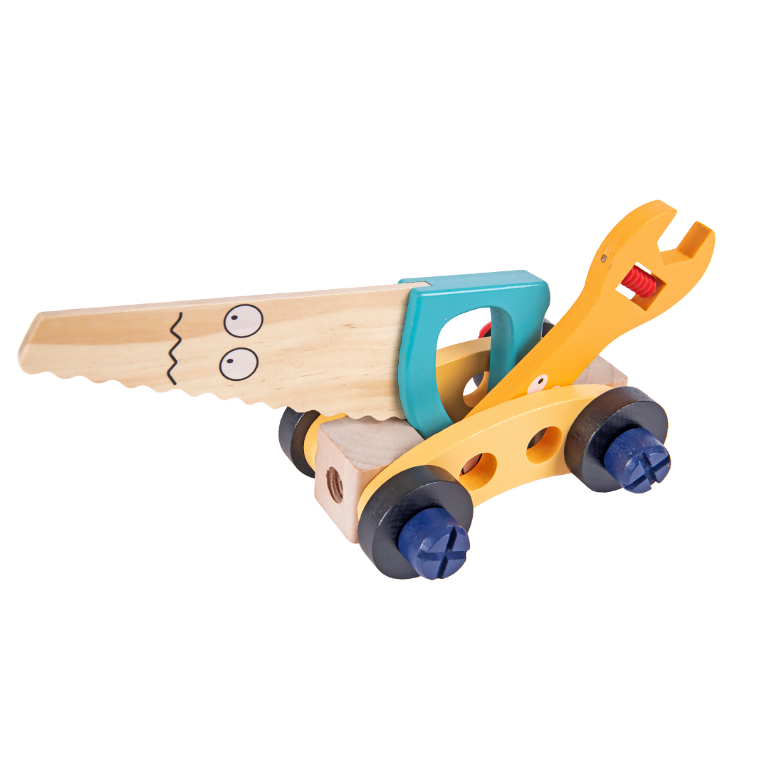 Nesta Toys Wooden Tool Kit Set with Tool Box, Pretend Play Portable Construction Tools Kit Toys for Kids, 36 Piece (3-8 Years)