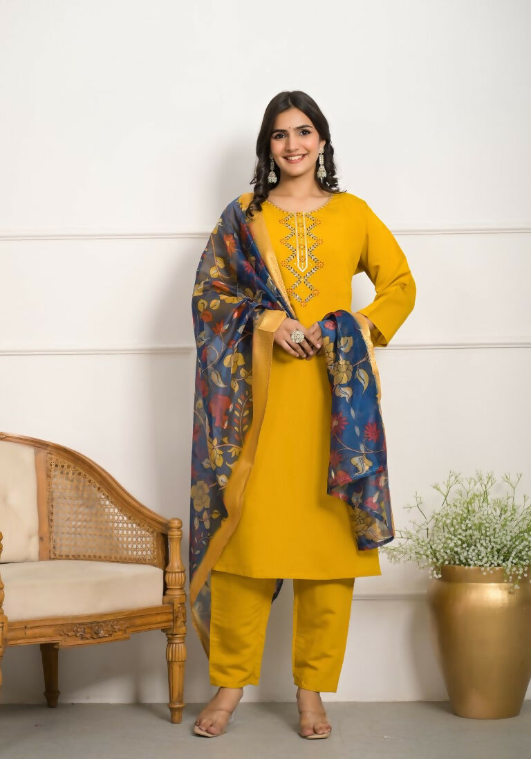 Festive Wear Ethnic YellowViscose Chanderi Stitched Suit With Dupatta - Tanisha
