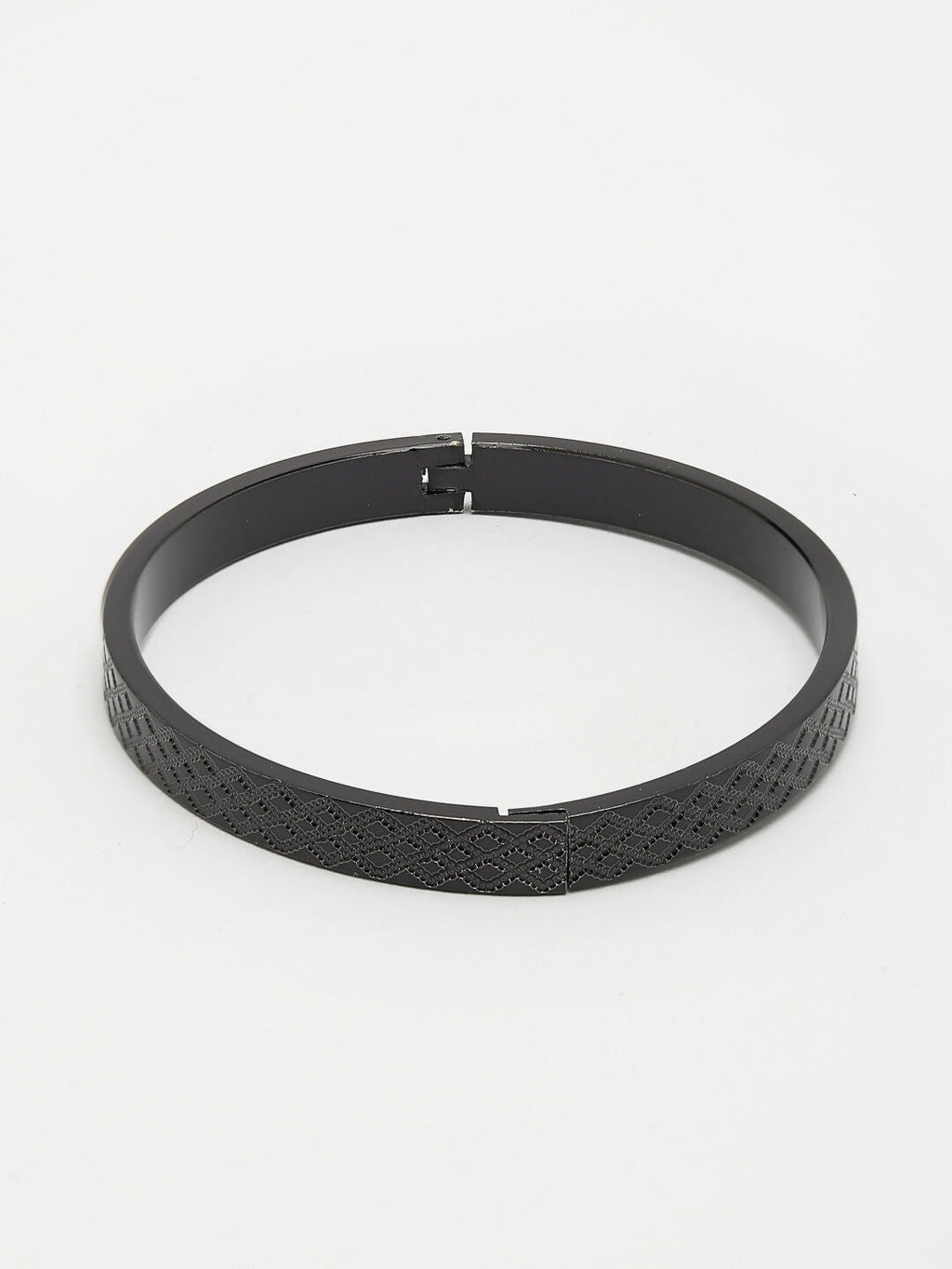 NVR Men's Black Rhodium-Plated Stainless Steel Kada Bracelet