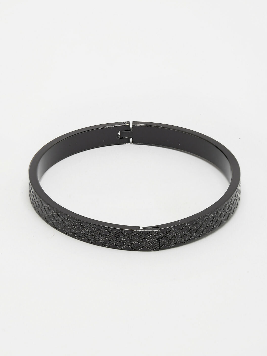 NVR Men's Black Rhodium-Plated Stainless Steel Kada Bracelet