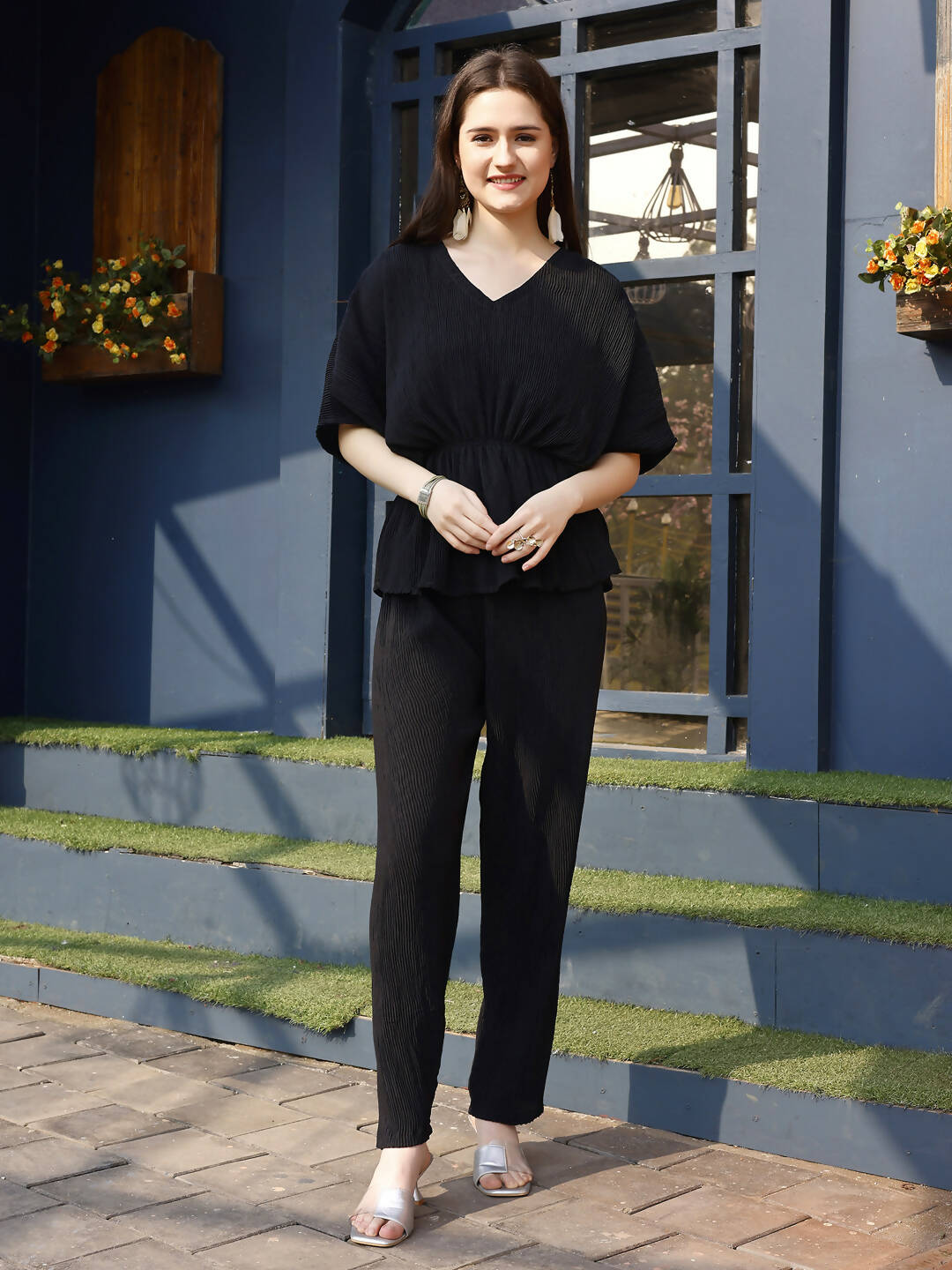 Black Crush Plain Top with Matching Bottom - Eesha
