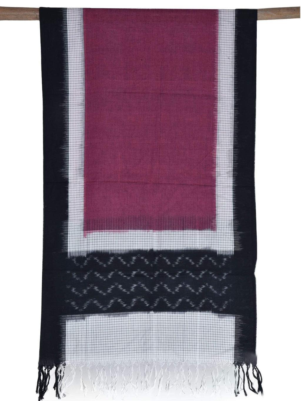 Burgundy Pochampally Ikat Cotton Handloom Stole - Global Threads