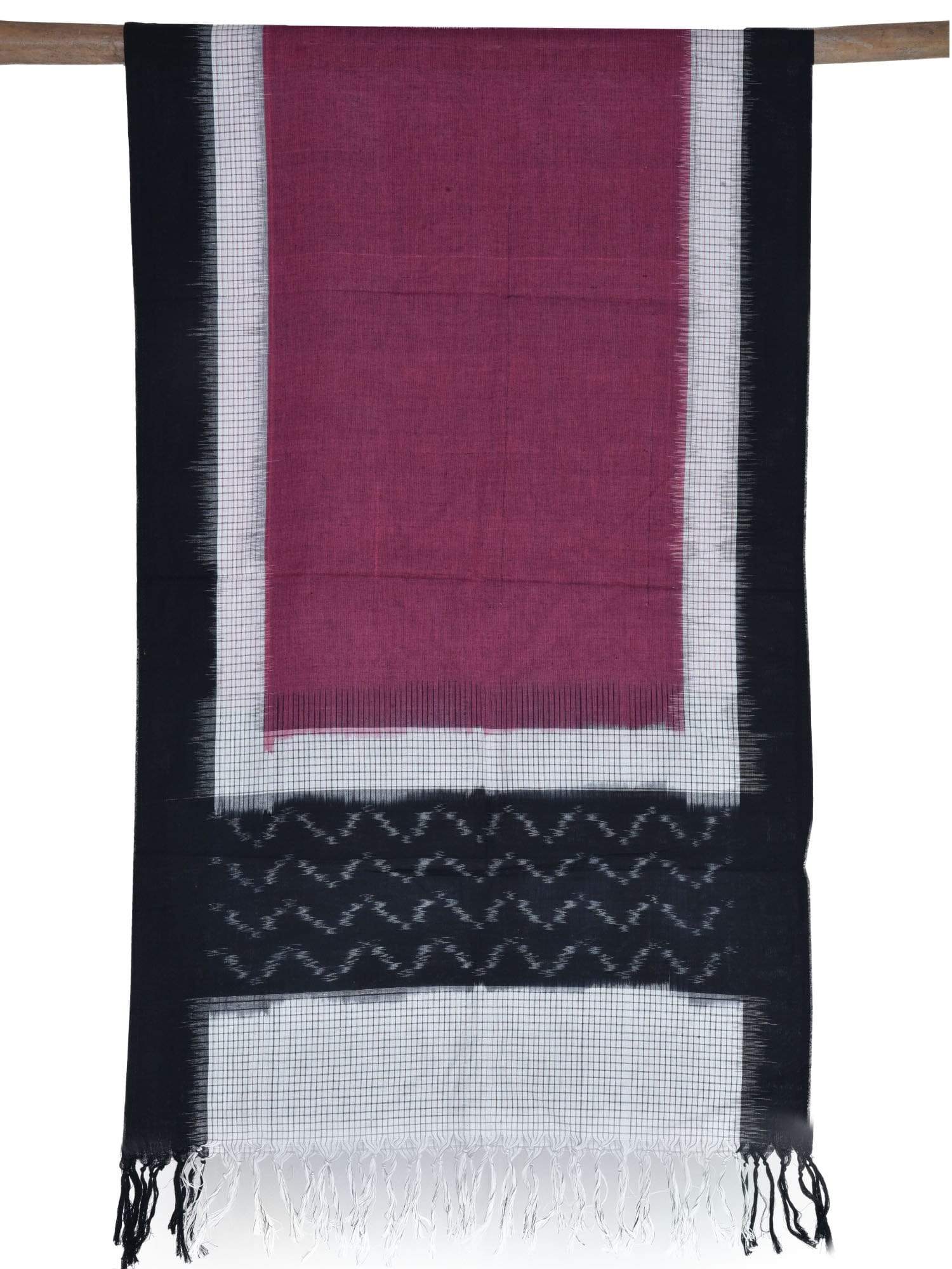Burgundy Pochampally Ikat Cotton Handloom Stole - Global Threads