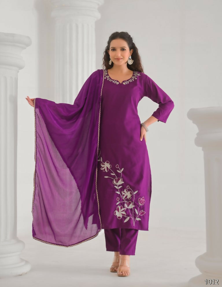 Festive Ethnic Viscose Rayon Purple Stitched Suit With Dupatta - Rashmika
