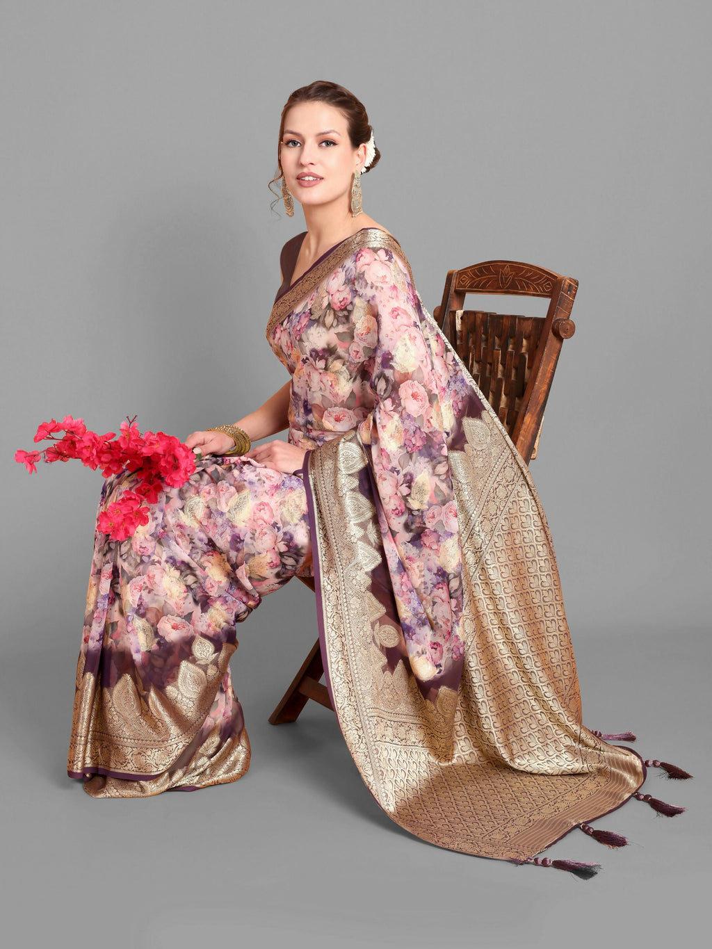 Vamsee Bindu Purple Georgette Saree