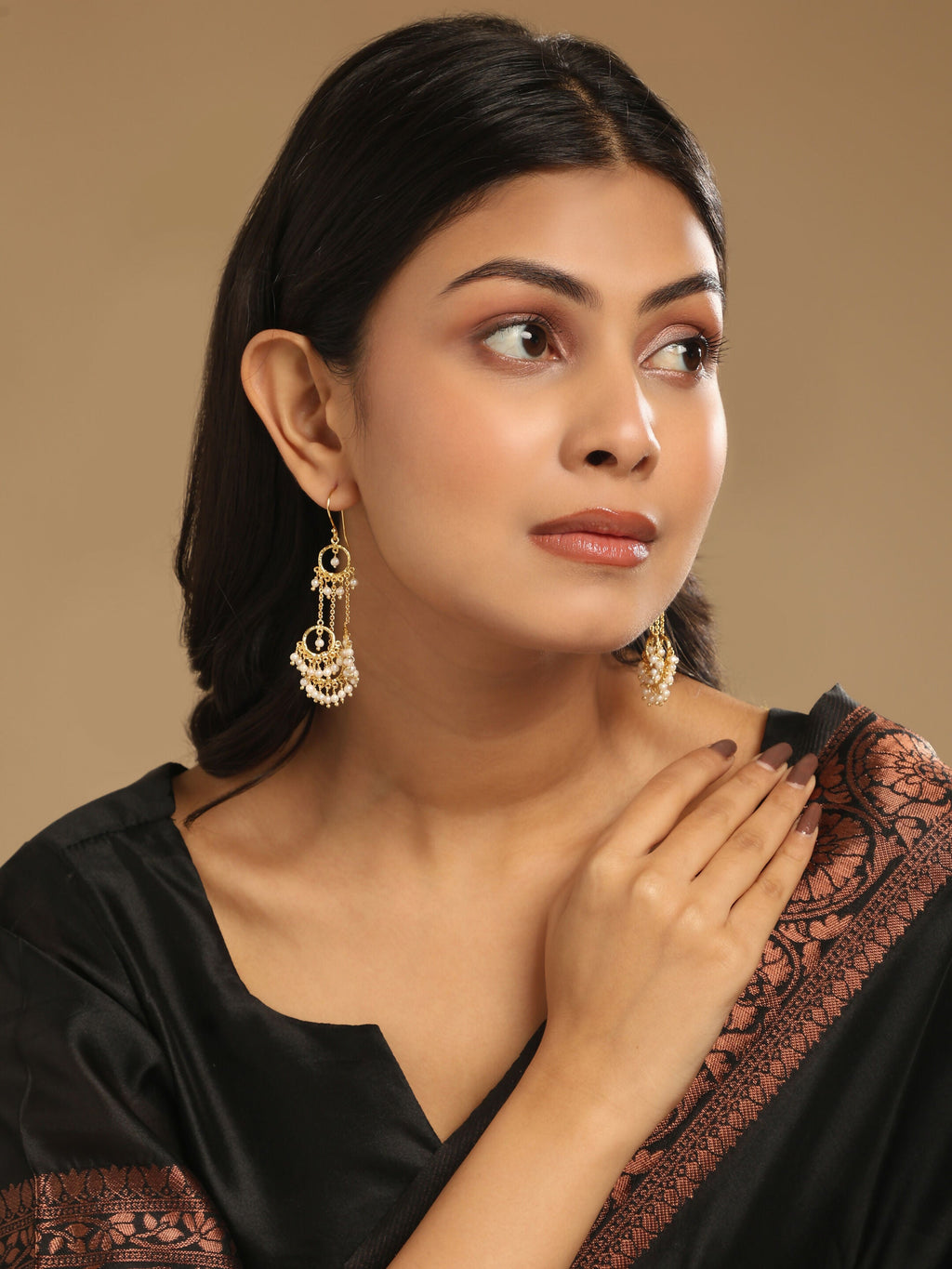 Nuyug 18k Golden Ring Pearl Drops Anti Tarnish Earrings