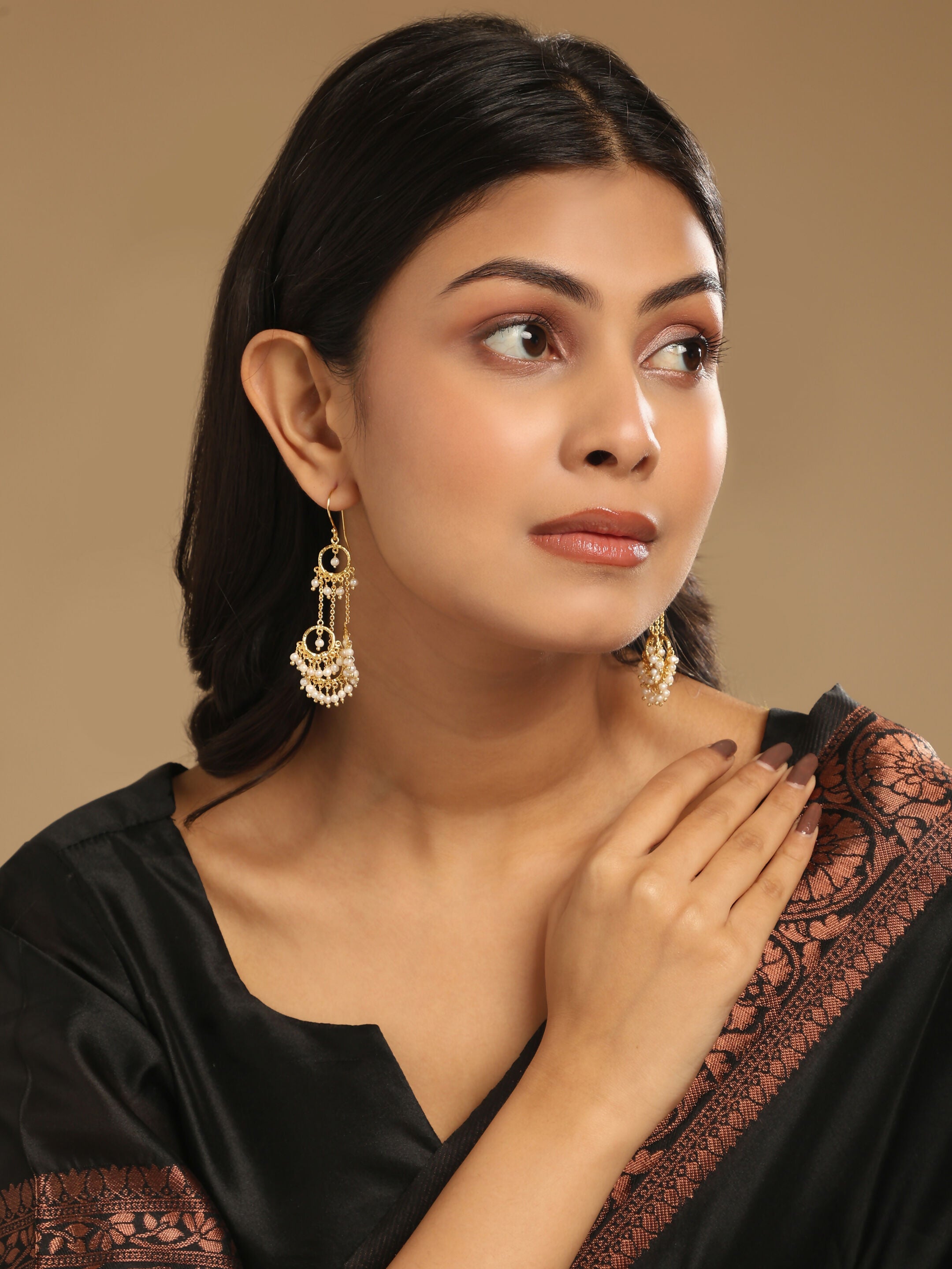 Nuyug 18k Golden Ring Pearl Drops Anti Tarnish Earrings