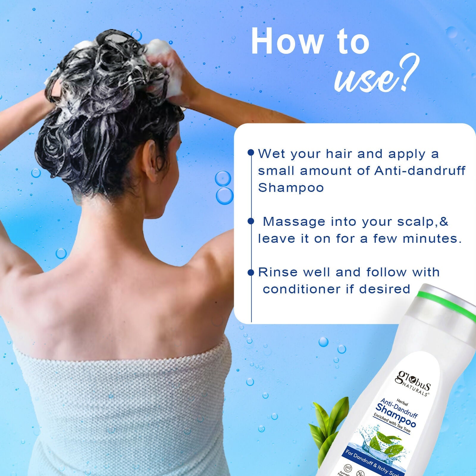 Globus Naturals Anti Dandruff Shampoo, For Dandruff and Itchy Scalp, Suitable For All Hair Types