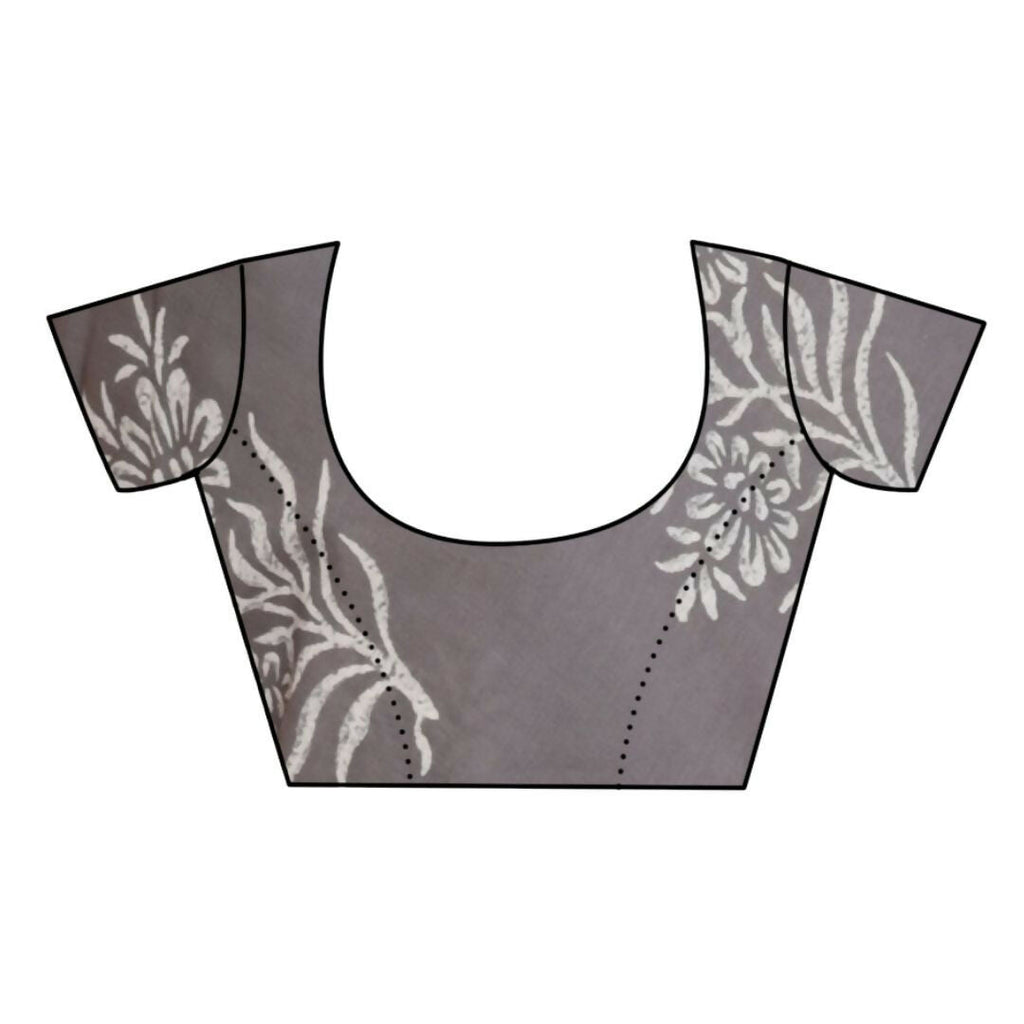 Very Much Indian Handblock Printed Cotton Saree With Natural Dyes - Grey