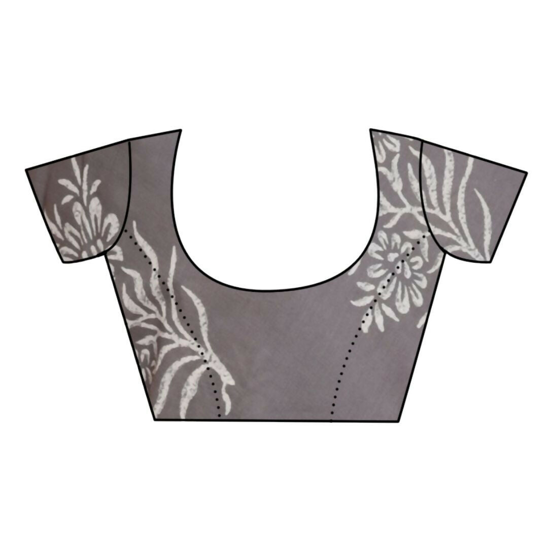 Very Much Indian Handblock Printed Cotton Saree With Natural Dyes - Grey