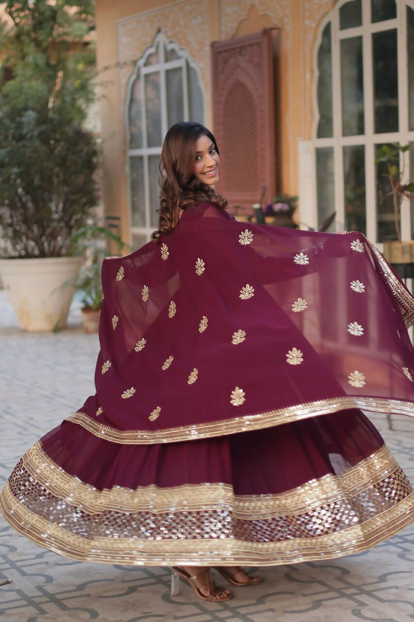 Vastranavya Premium Designer Faux Blooming with Embroidery Zari Sequins work Gown - Maroon
