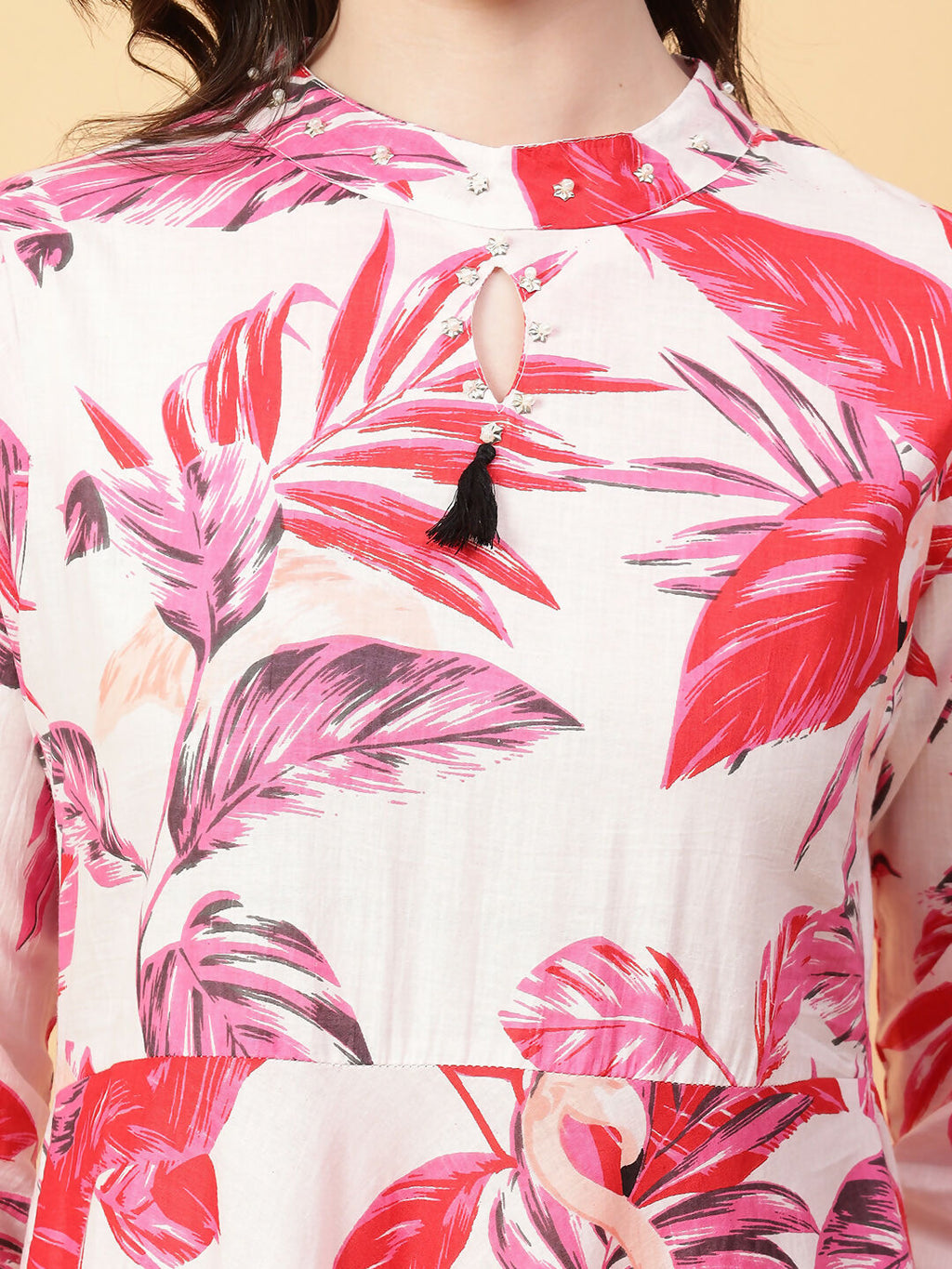Joban Fashion Red Cotton Printed & Hand Work Dress