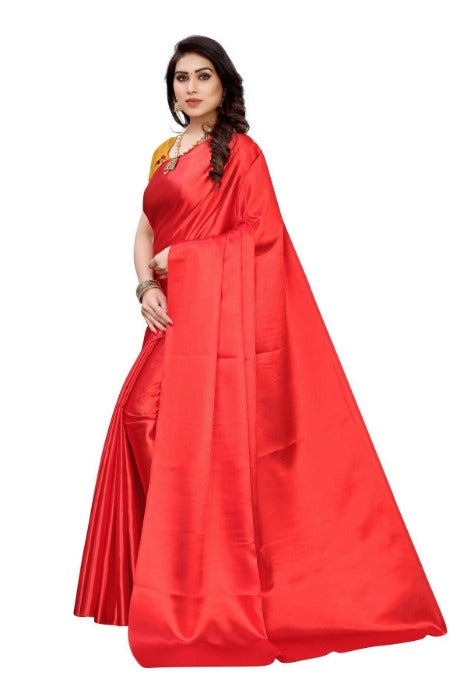 Vamika Plain Red Satin Saree (SATIN GLORY RED)