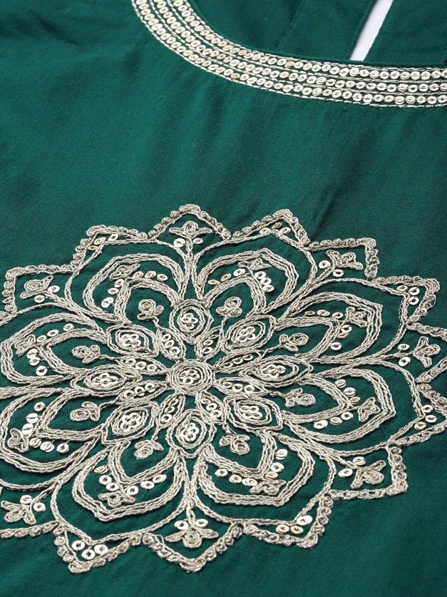 All About You Women Teal Green Embroidered Kurta with Dupatta