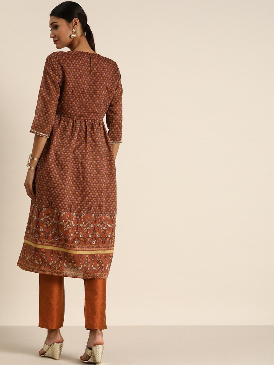 All About You Women Rust Floral Printed Empire Kurta with Trousers