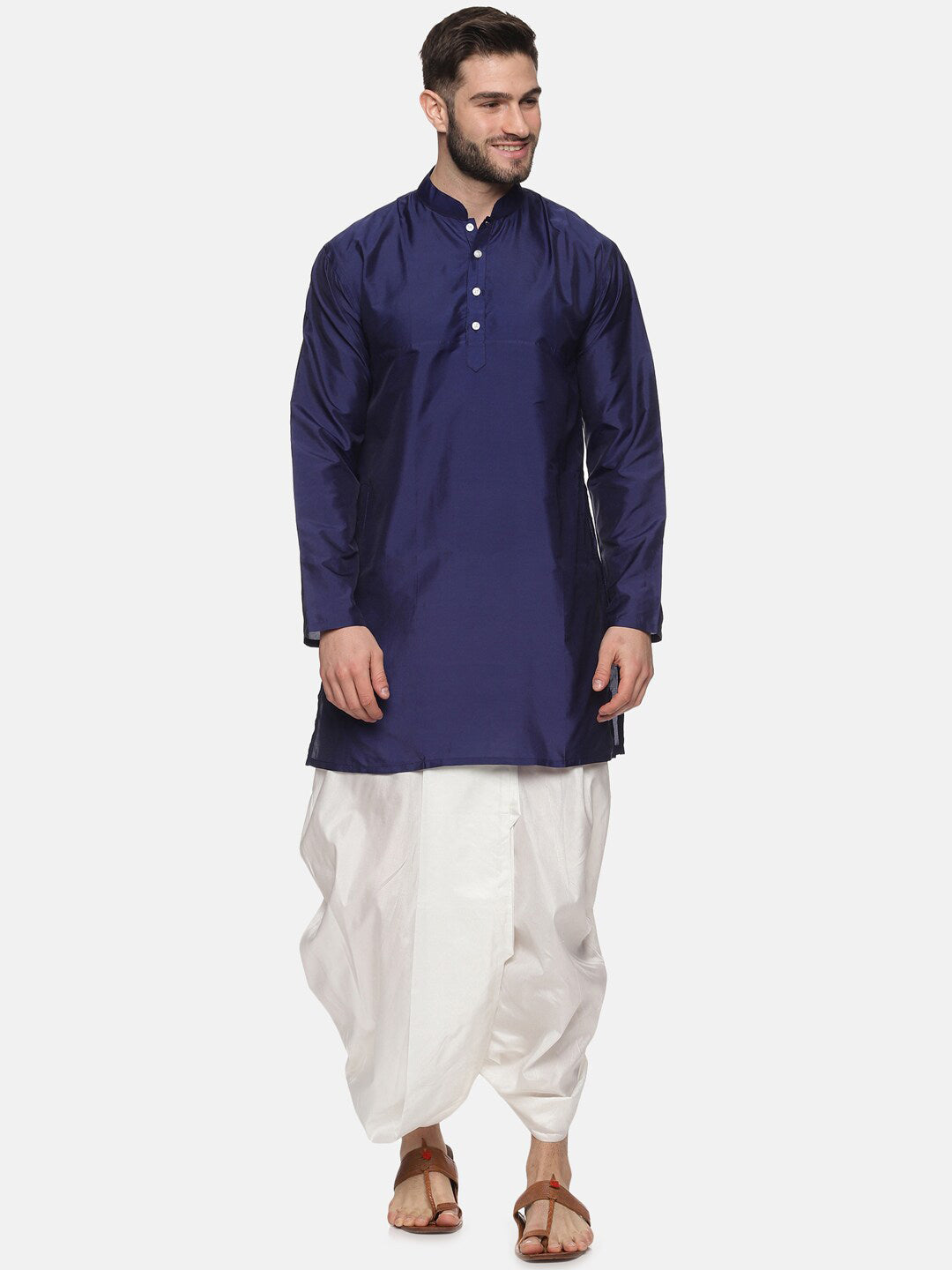 Sethukrishna Men Navy Blue Kurta with Dhoti Pants