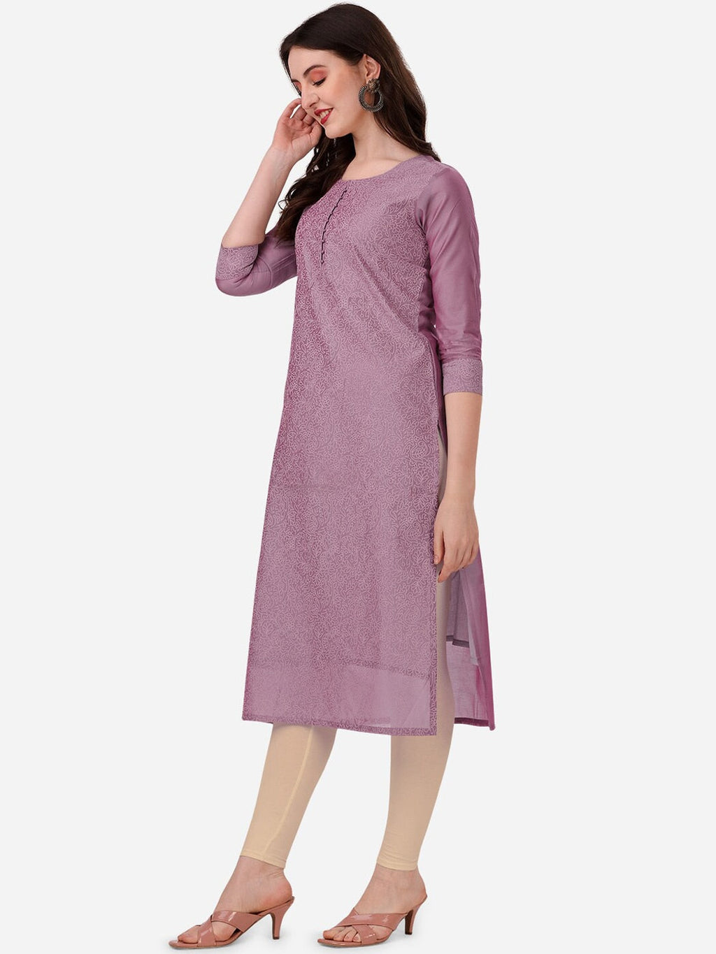 HERE&NOW Floral Embroidered Thread Work Chanderi Cotton Kurta