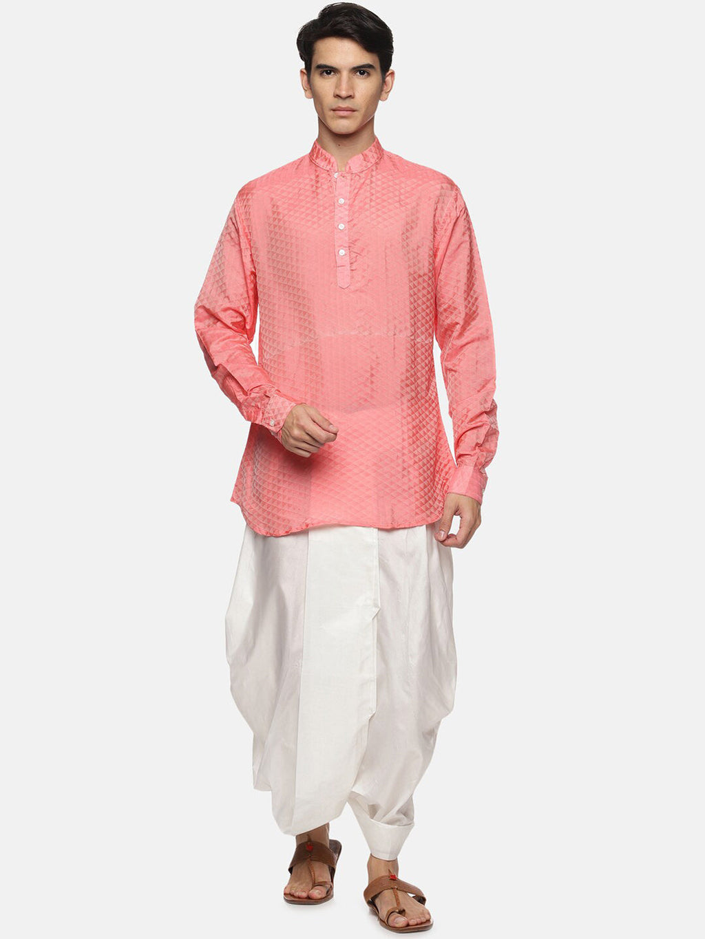 Sethukrishna Men Red Striped Kurta with Dhoti Pants