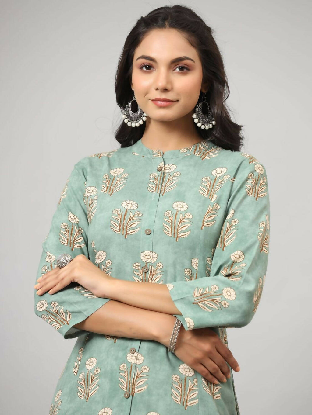 Juniper Women's Green Printed A-Line Kurta