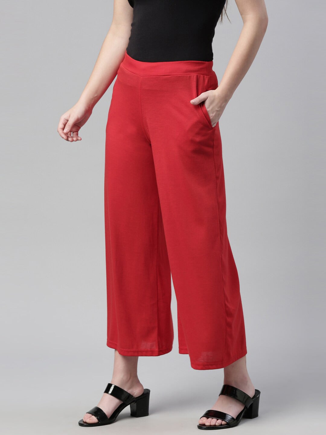 Souchii Red Knitted Ethnic Palazzos For Women
