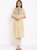 HERE&NOW Beige Geometric Yoke Design Thread Work Kurta