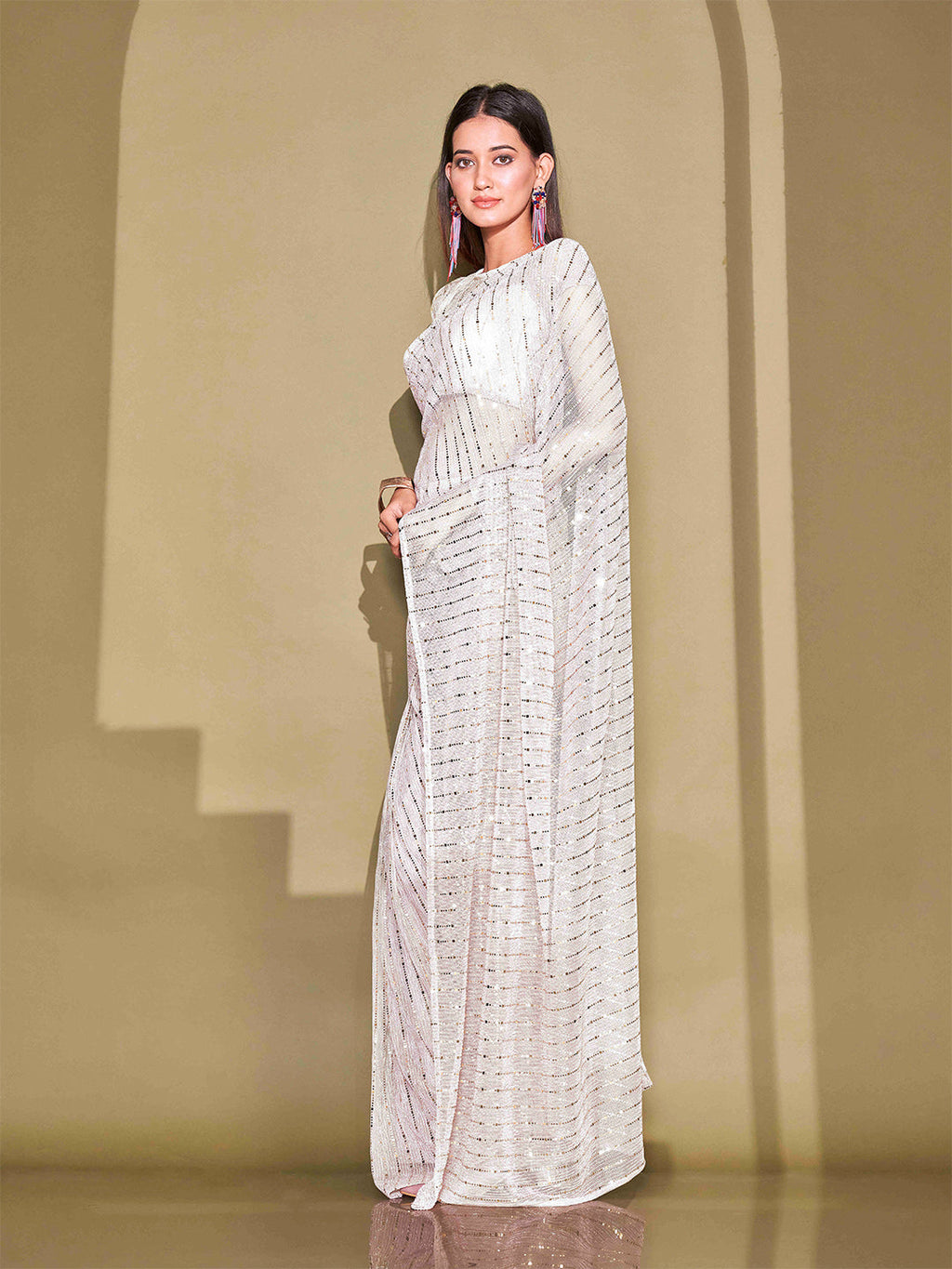 Tikhi Imli White Sequinned Embellished Saree