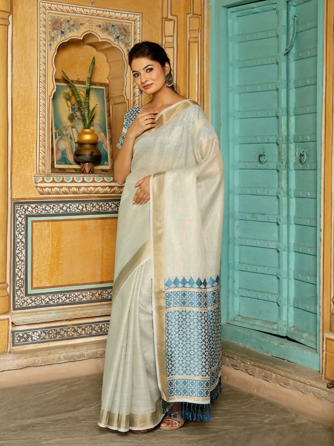 Shree Shyam Fashion Sky Blueline Saree