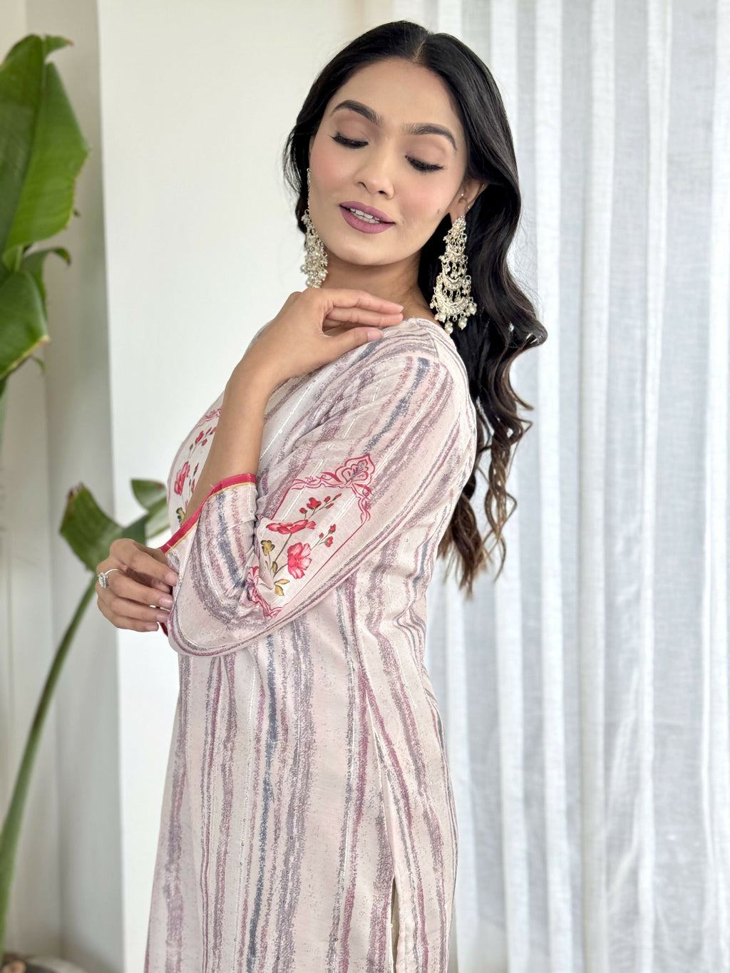 White Multi Viscose Chanderi Stitched Suit With Dupatta - Tanisha