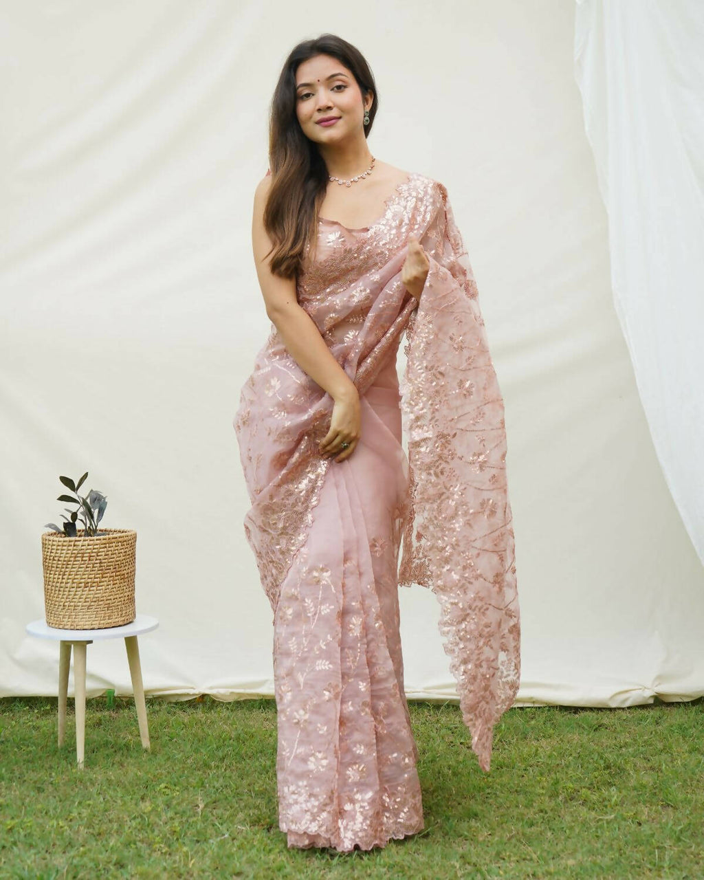 Vamsee Brown Organza Saree