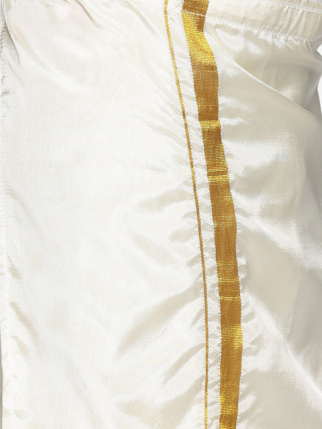 Sethukrishna Boys White & Gold-Toned Pure Cotton Shirt with Dhoti Set