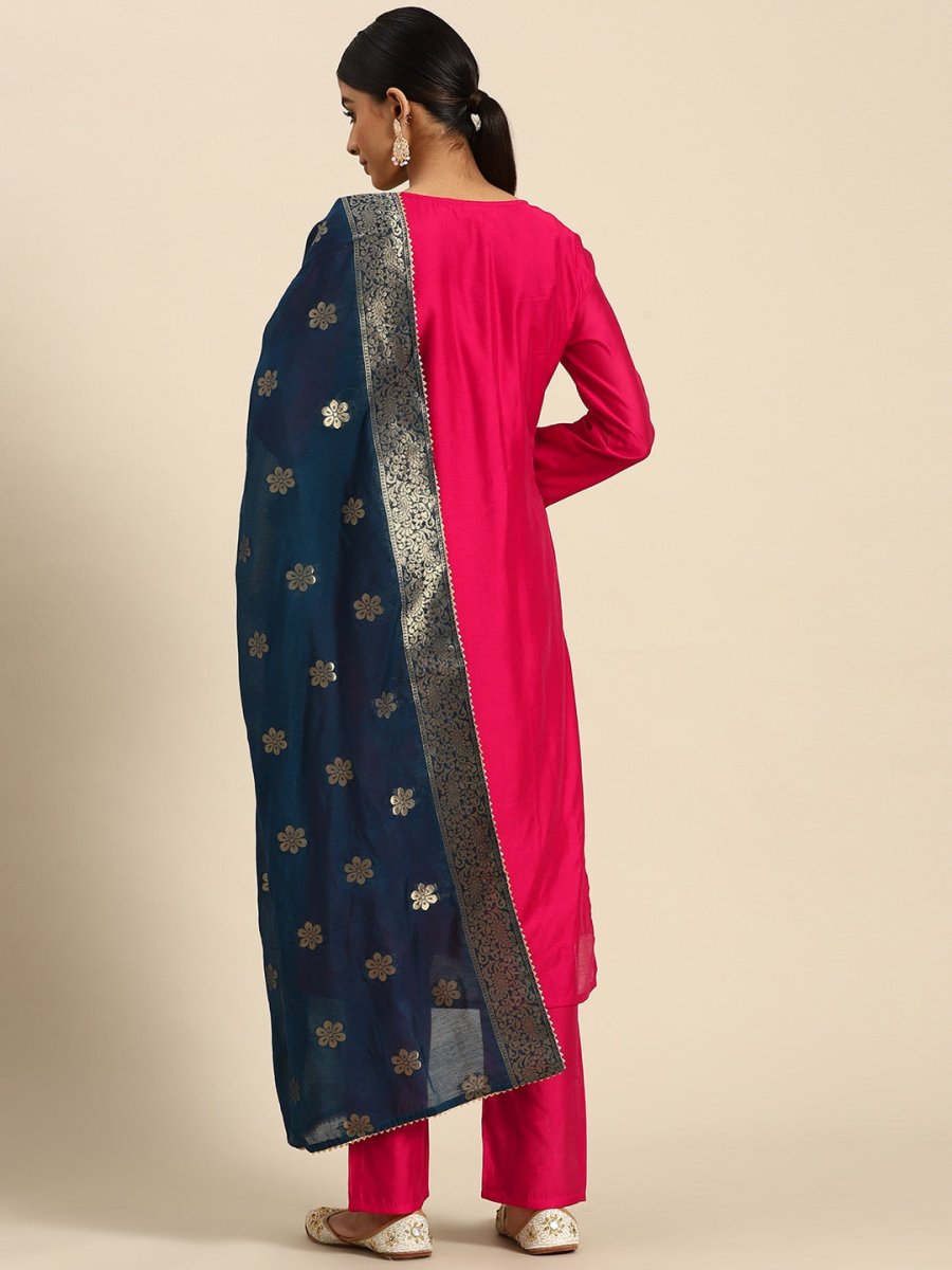All About You Ethnic Motifs Embroidered Chanderi Silk Kurta with Trousers & With Dupatta