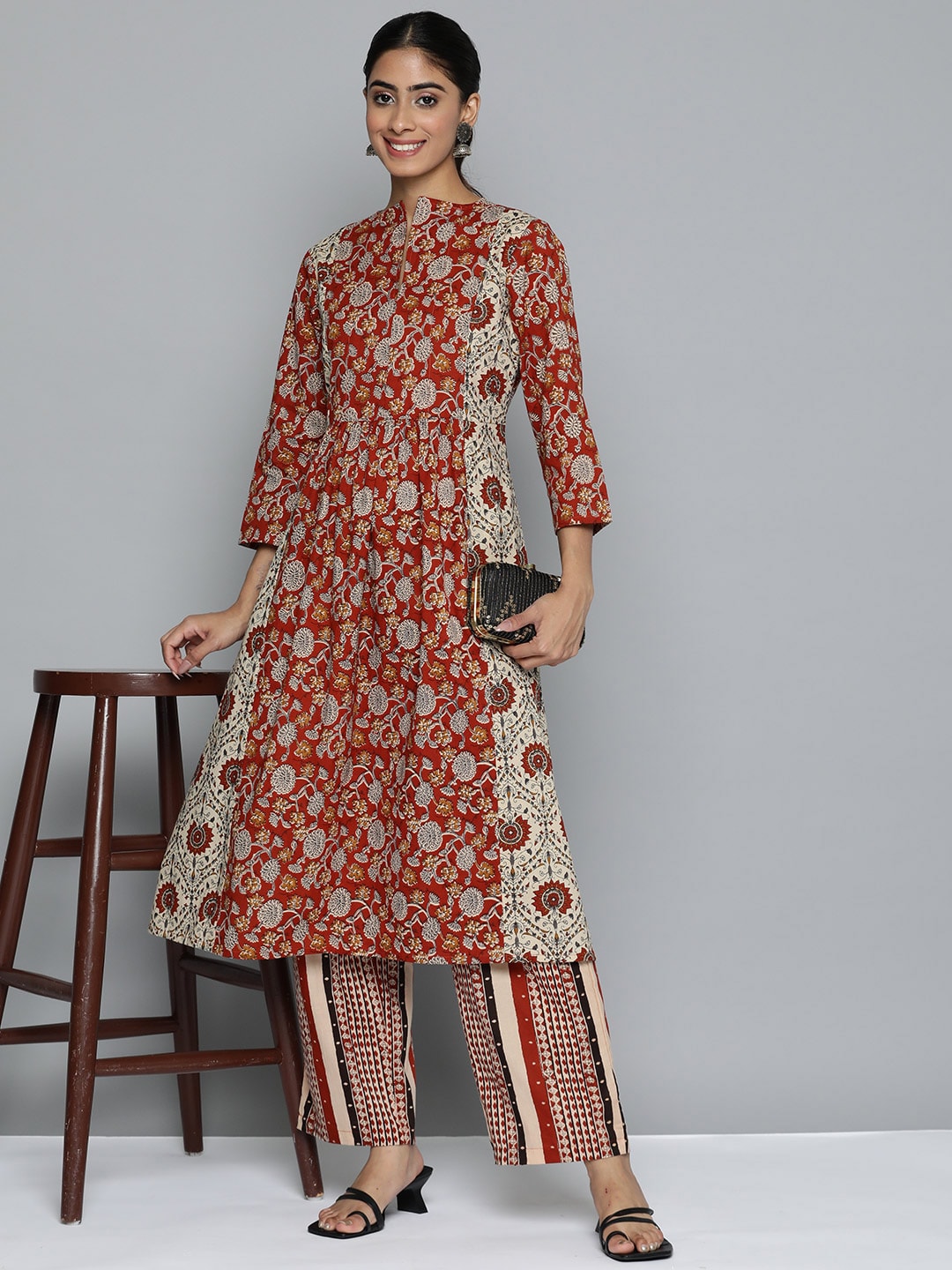 HERE&NOW Women Ethnic Motifs Printed Regular Pure Cotton Kurta Set