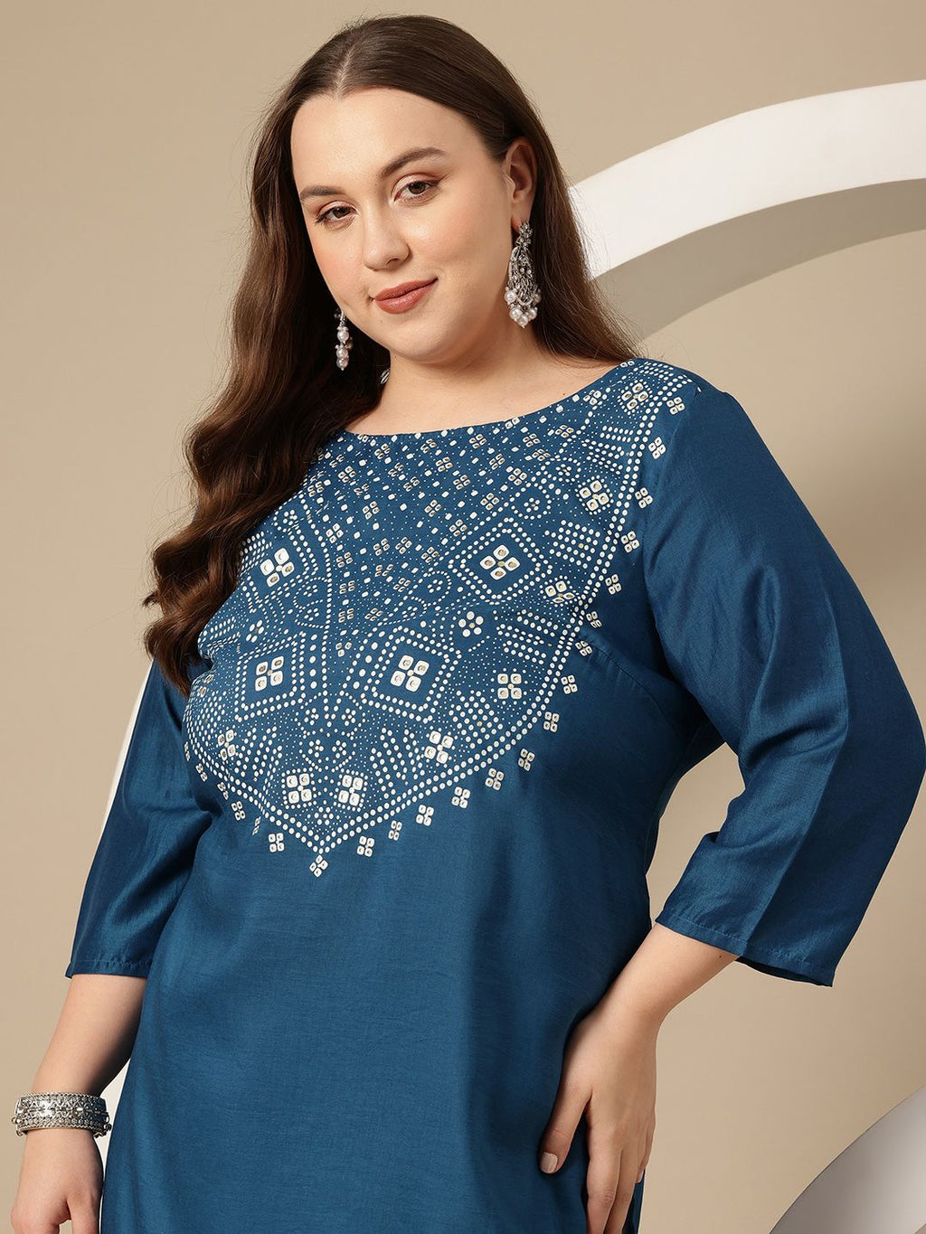Sztori Plus Size Geometric Printed Kurta