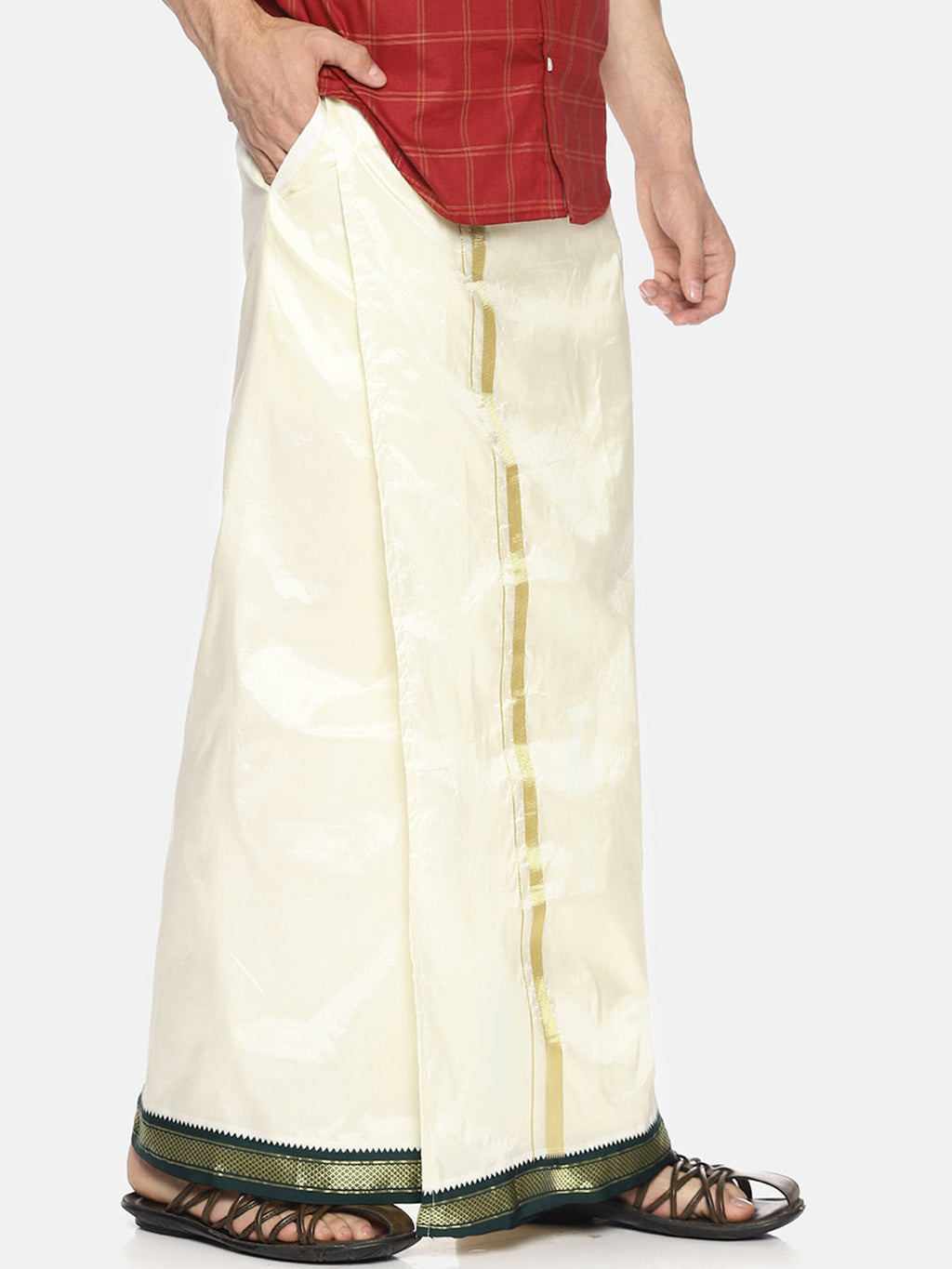 Sethukrishna Cream-Coloured Solid Readymade Dhoti For Men
