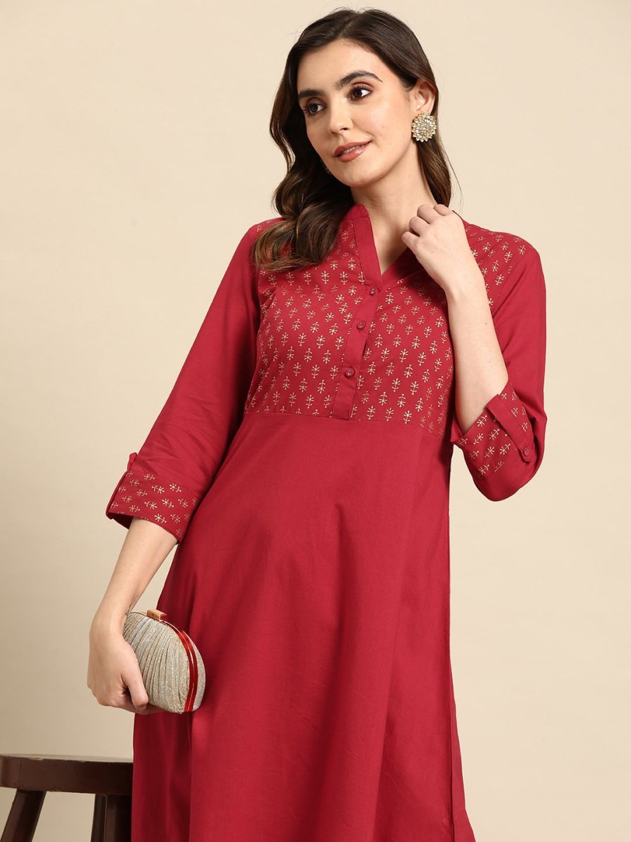 All About You Women Motifs Yoke Design A-Line Kurta with Trousers