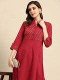 All About You Women Motifs Yoke Design A-Line Kurta with Trousers