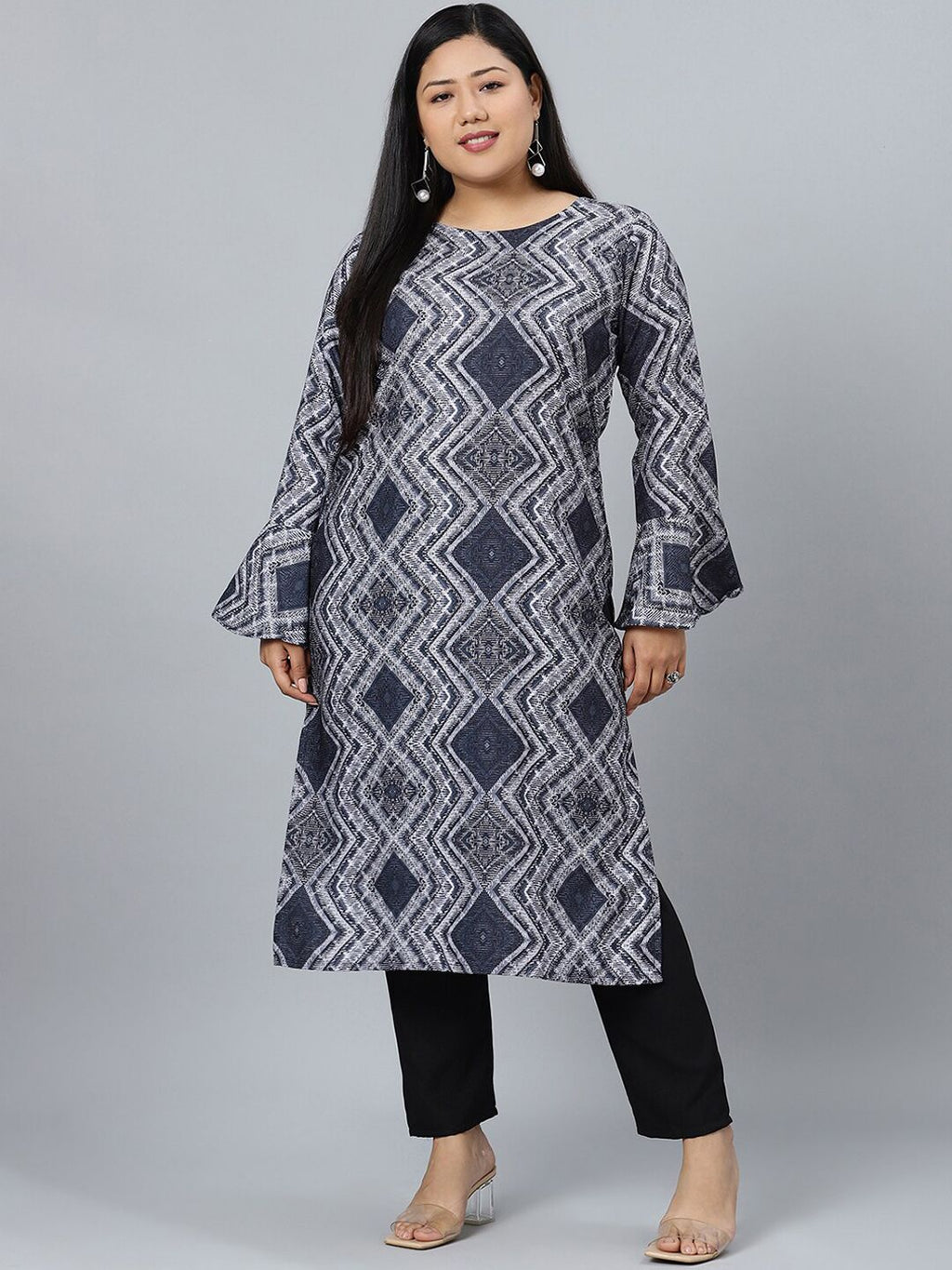 Sztori Geometric Printed Round Neck Straight Kurta with Pant
