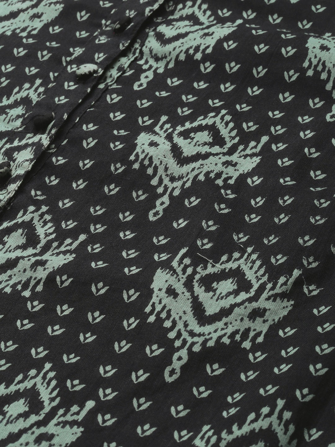 HERE&NOW Women Black & Green Printed Pure Cotton Kurta with Trousers