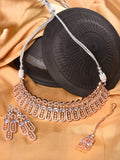Saraf RS Jewellery Rose Gold-Polished White AD Studded Jewellery Set With Maang Tika