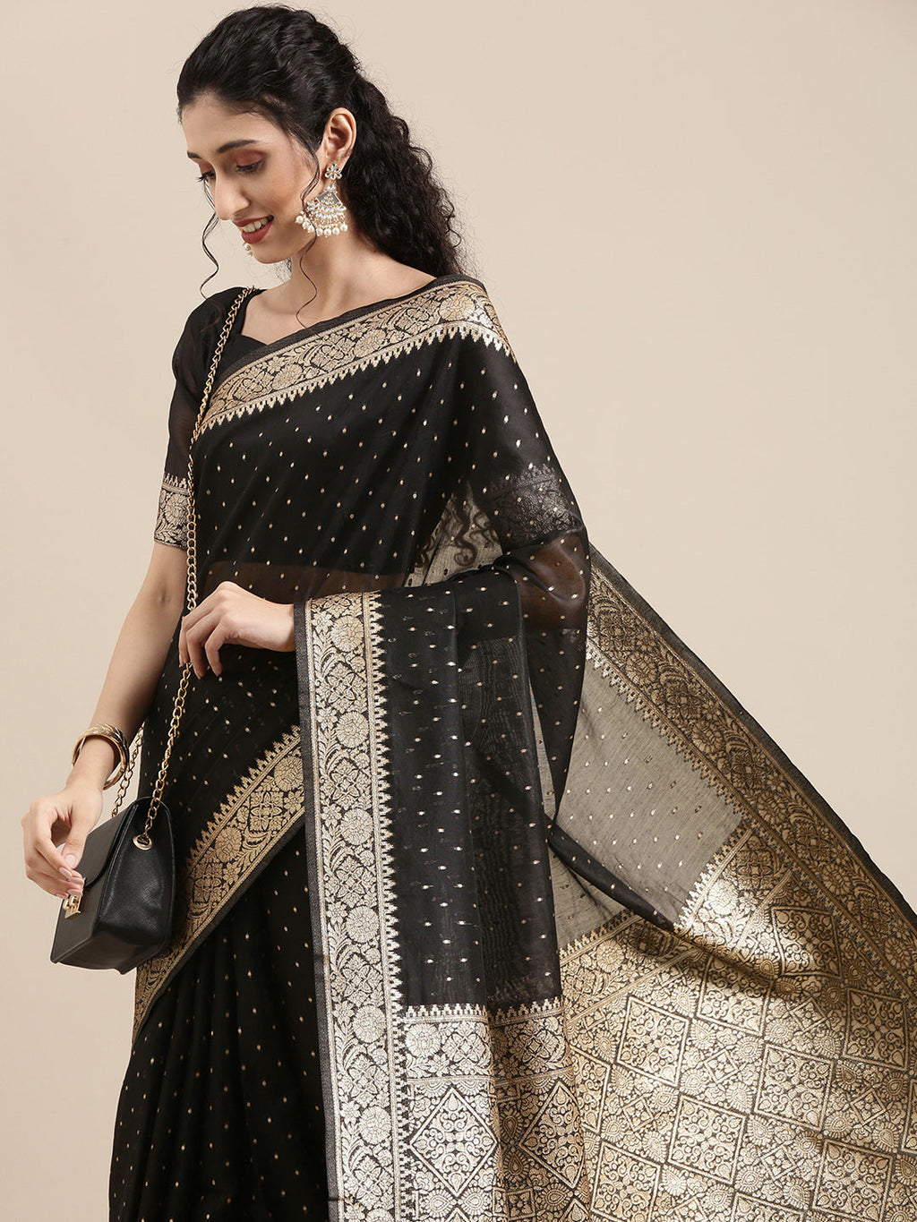Saree Mall Black Woven Design Zari Silk Blend Banarasi Saree