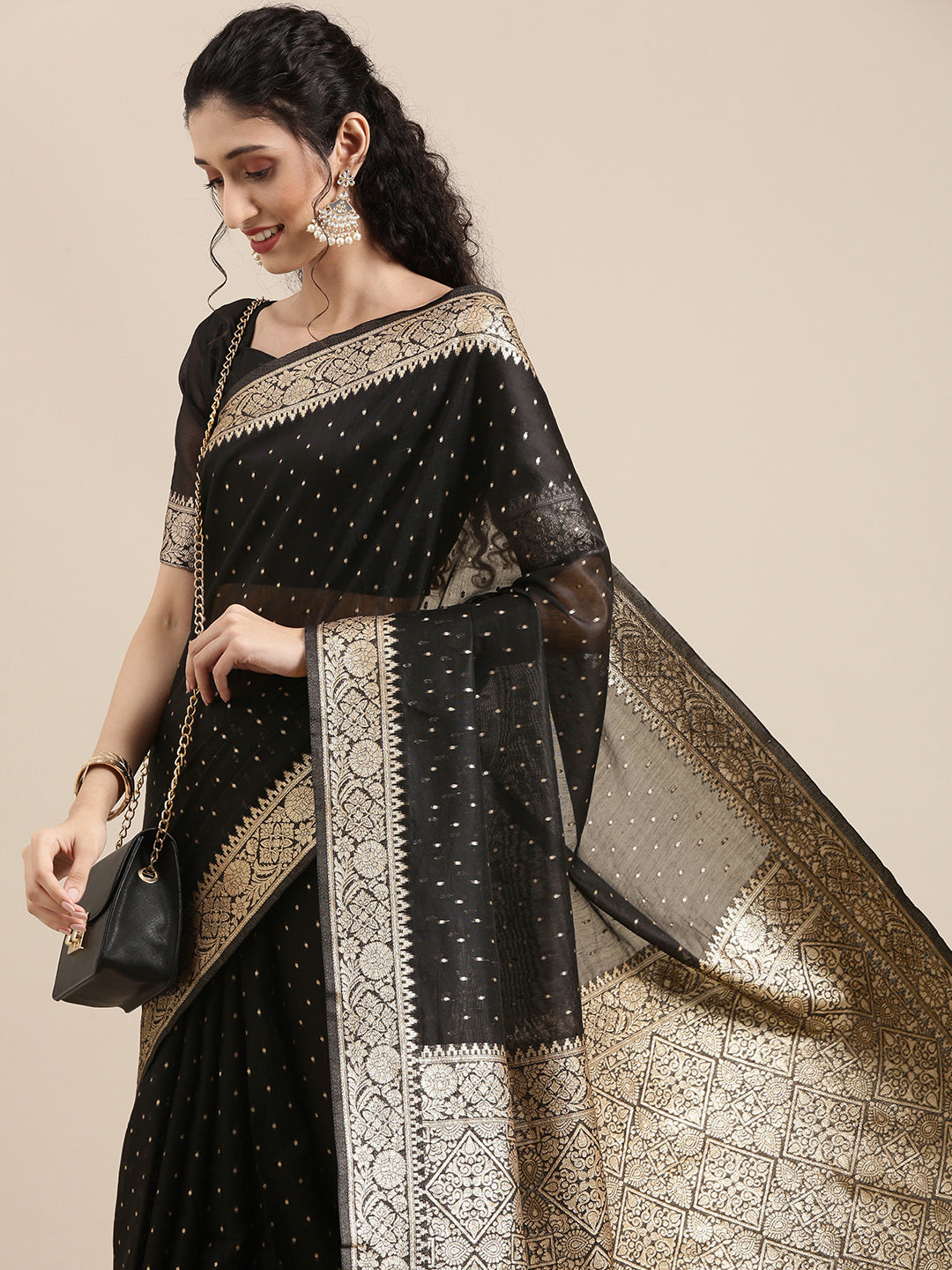 Saree Mall Black Woven Design Zari Silk Blend Banarasi Saree