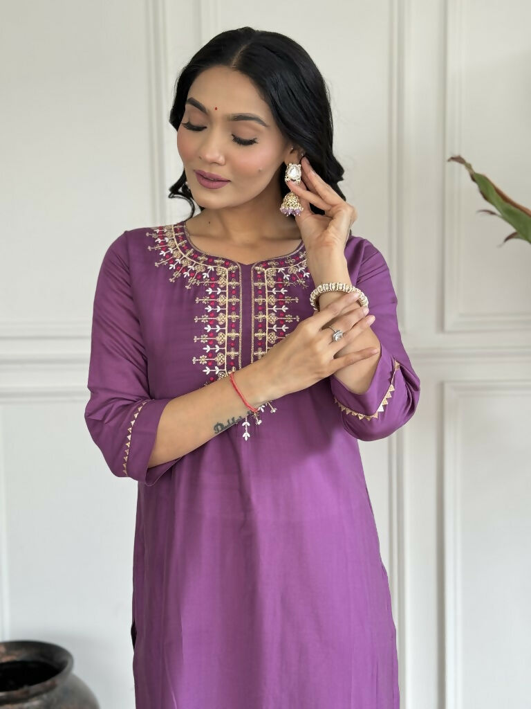 Purple Viscose chanderi Stitched Suit With Dupatta - Tanisha