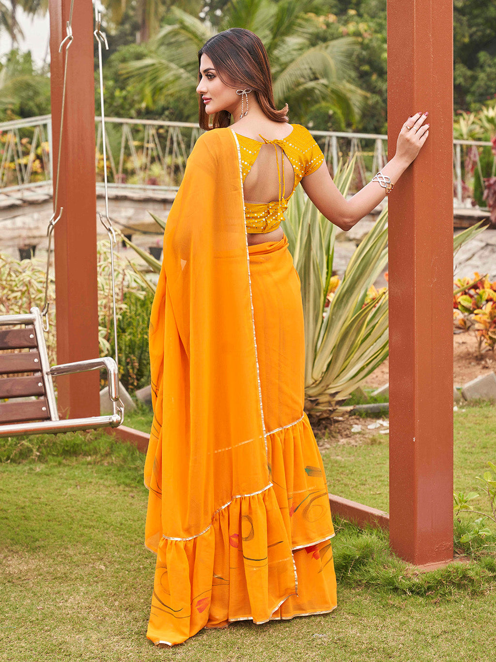 Tikhi Imli Mustard Yellow Gotta Patti Ruffles Saree