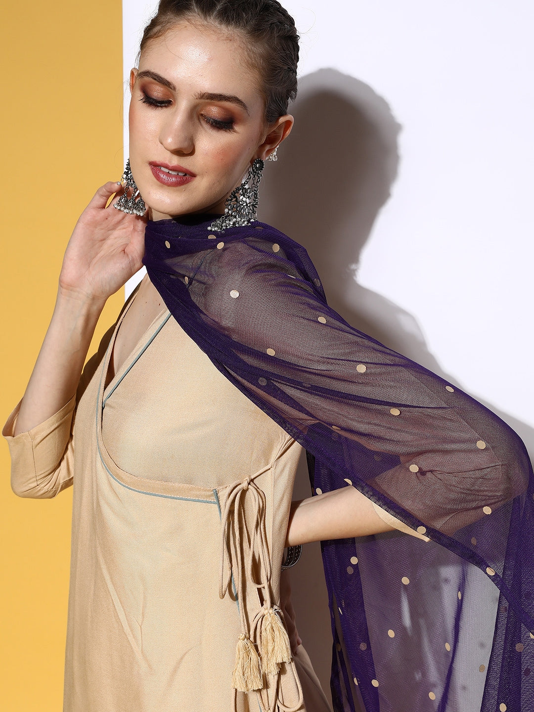 HERE&NOW Women Solid Viscose Rayon Fluid Tie-Up Kurta Set